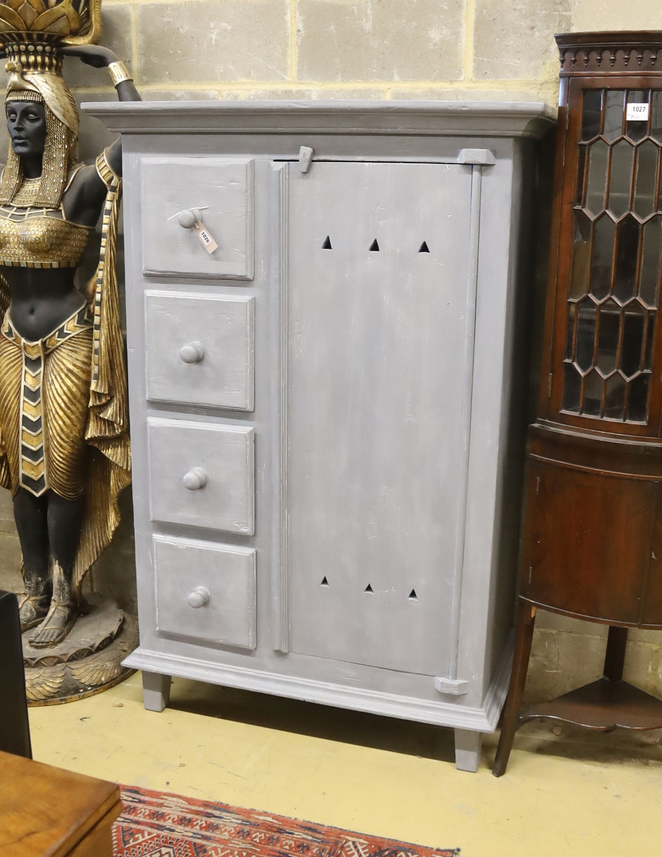 A painted pine child's wardrobe, width 101cm, depth 52cm, height 153cm